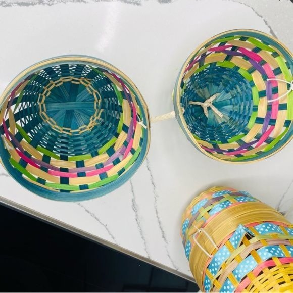 2 vintage woven jute reed closing egg basket Easter decoration - Picture 3 of 4